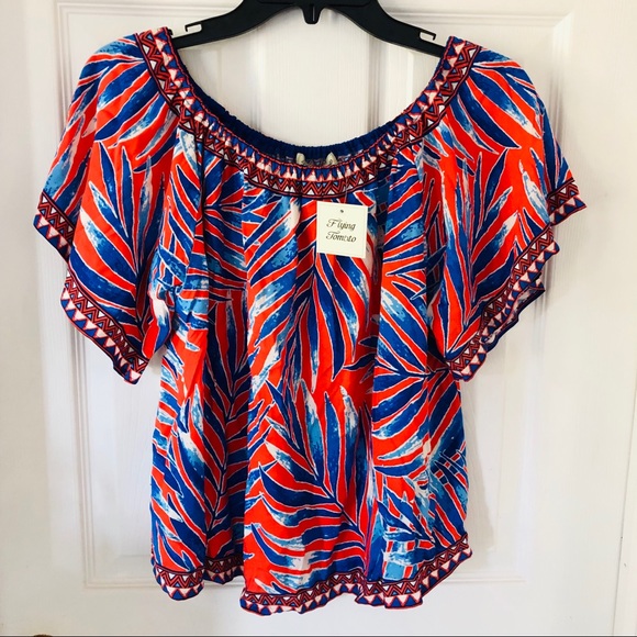 Flying Tomato Tops - NWT flying tomato tropical leaf print red top SZ S